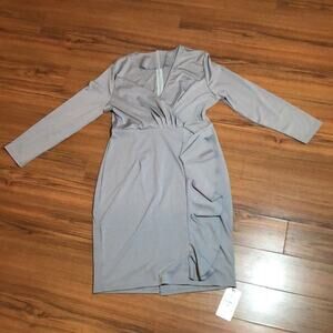NWT R.Rgrenen Gray Ruffle Dress Deep V-Neck Size XL